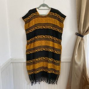 Hand woven, vintage, black and yellow beach cover-up